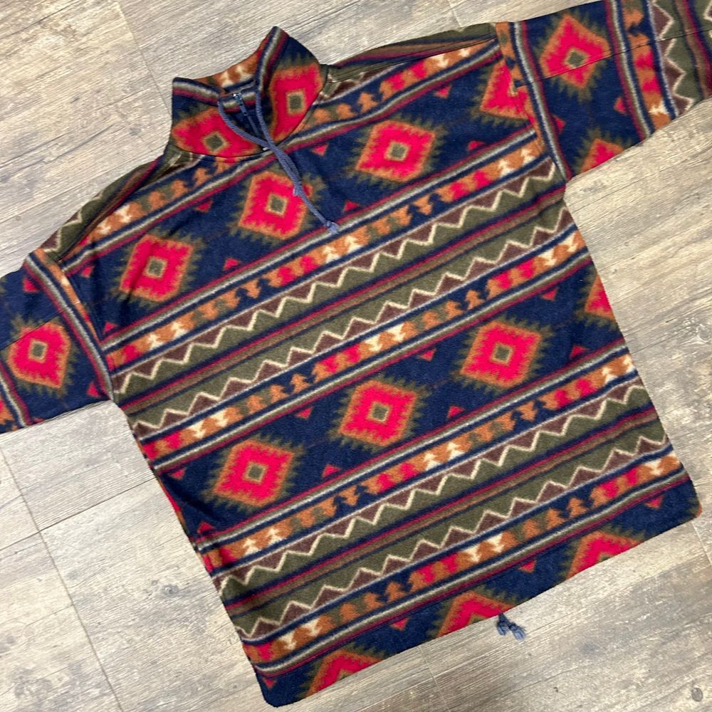 Vintage‎ Pasta Aztec Southwestern Fleece Pullover Polyester Men Size Medium